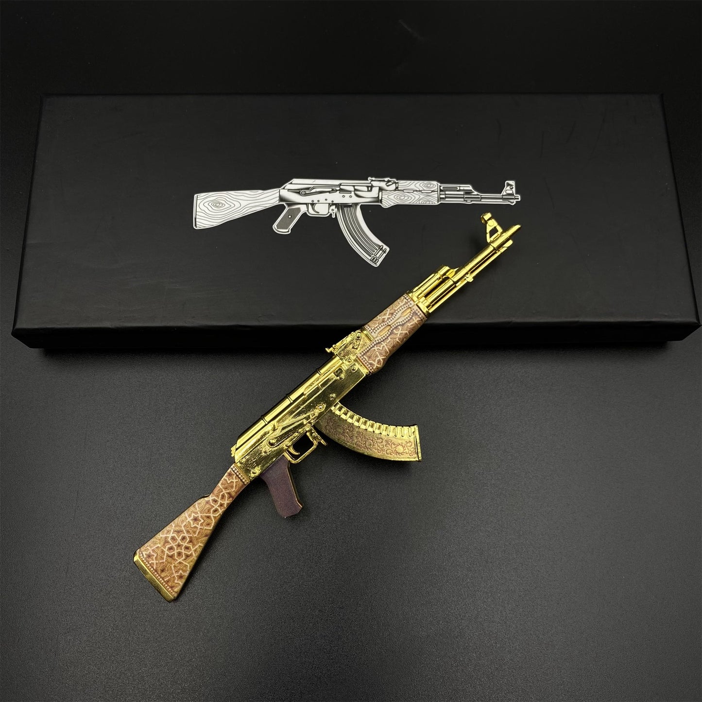 Mini AK-47 Gold Arabesque Metal Model CS2 Game Skin Collectible