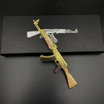 Mini AK-47 Gold Arabesque Metal Model CS2 Game Skin Collectible