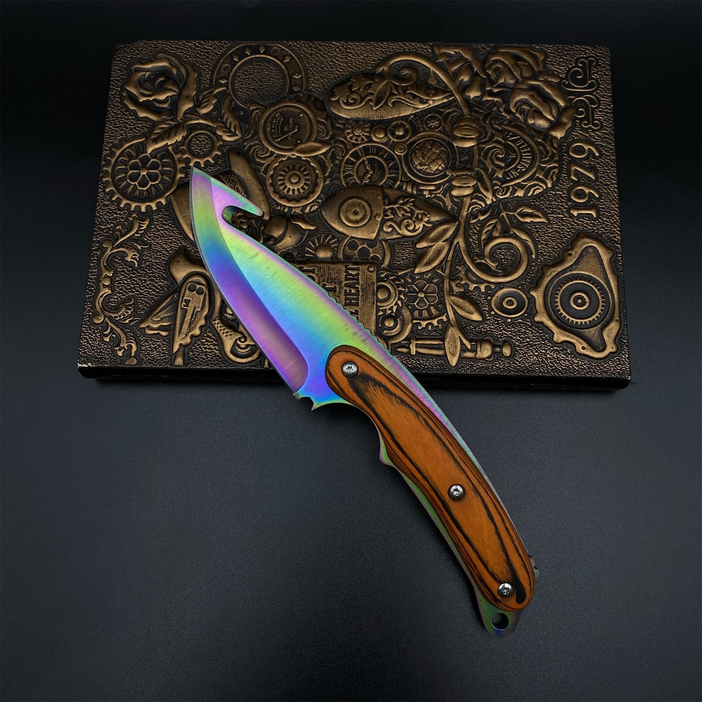 420 Steel CS Gut Knife Rainbow Titanium Outdoor Hunting Knife For Collection