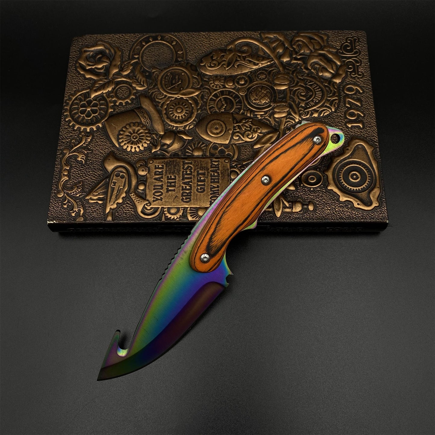 420 Steel CS Gut Knife Rainbow Titanium Outdoor Hunting Knife For Collection