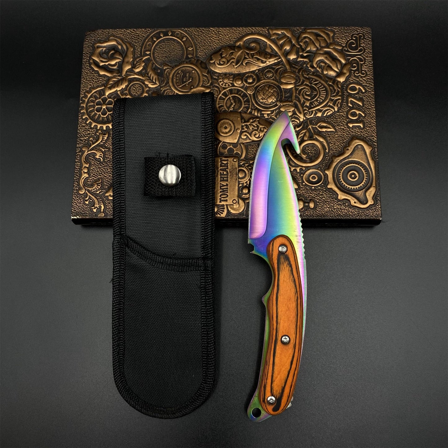 420 Steel CS Gut Knife Rainbow Titanium Outdoor Hunting Knife For Collection
