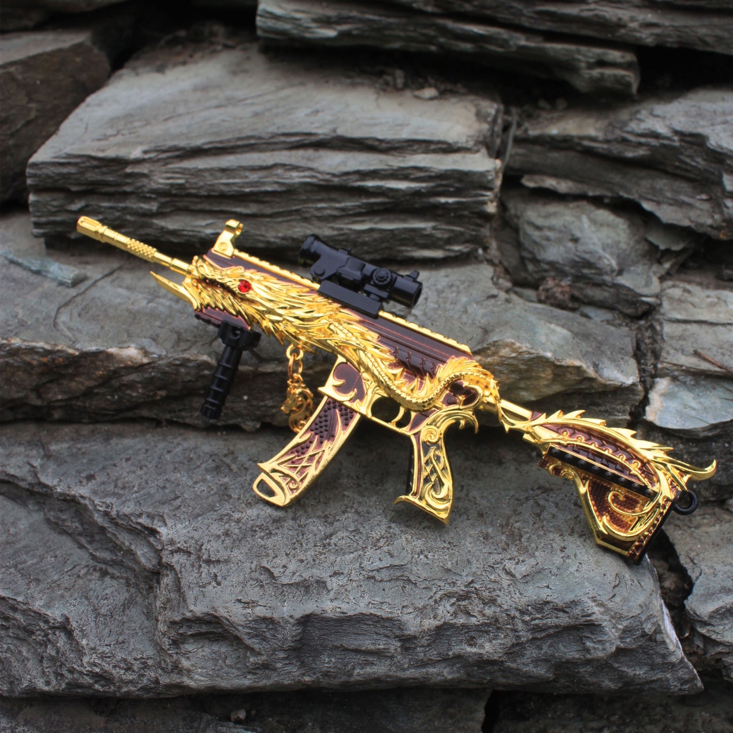 Golden Five Claw Dragon HK416 Miniature Metal Gun 20CM/7.9" 
