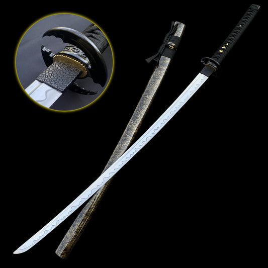 Japanese Traditional Katana Mitsudomoe Kamon Carbon Steel Blade For Collection