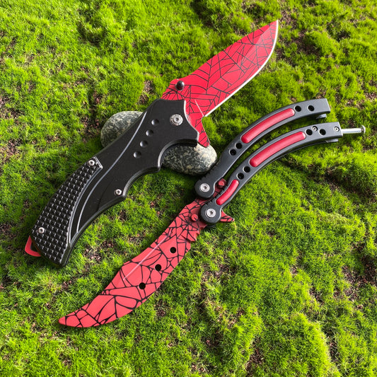 Crimson Web Balisong Butterfly Knife Trainer & Steel  Karambit Weapon Knife 2 in 1 pack