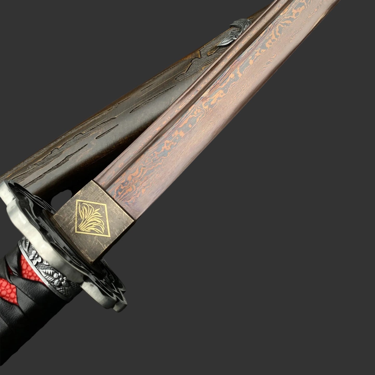 IRL Red Mortal Blade Damascus Steel Gracious Gift of Tears Katana For Collection