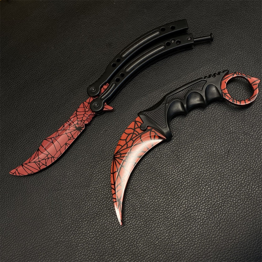 Crimson Web Skin Karambit & Balisong Trainer Weapon Case Blunt Blade Props