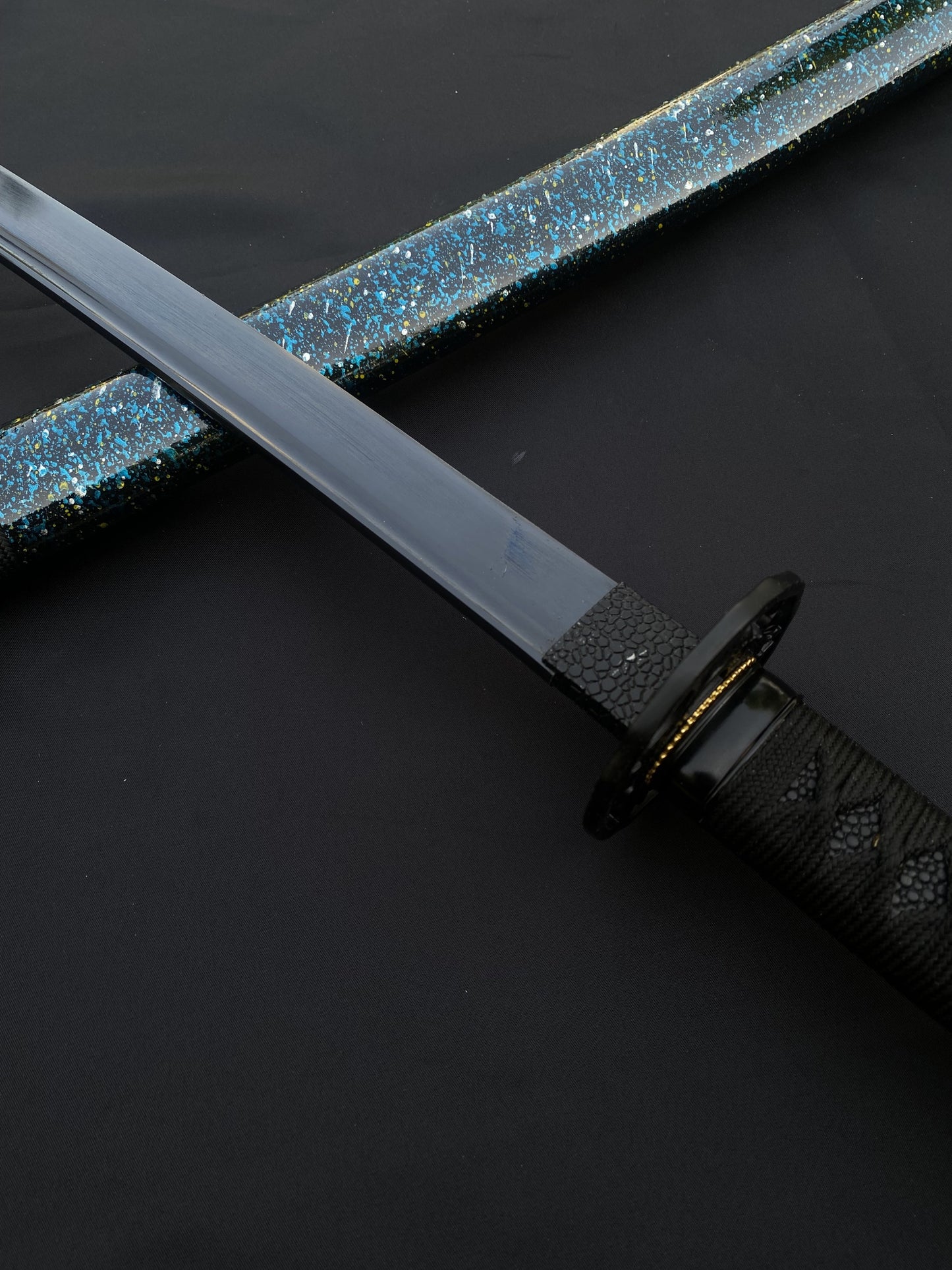 Japanese Katana Black Blade - Ink Plum Blossom