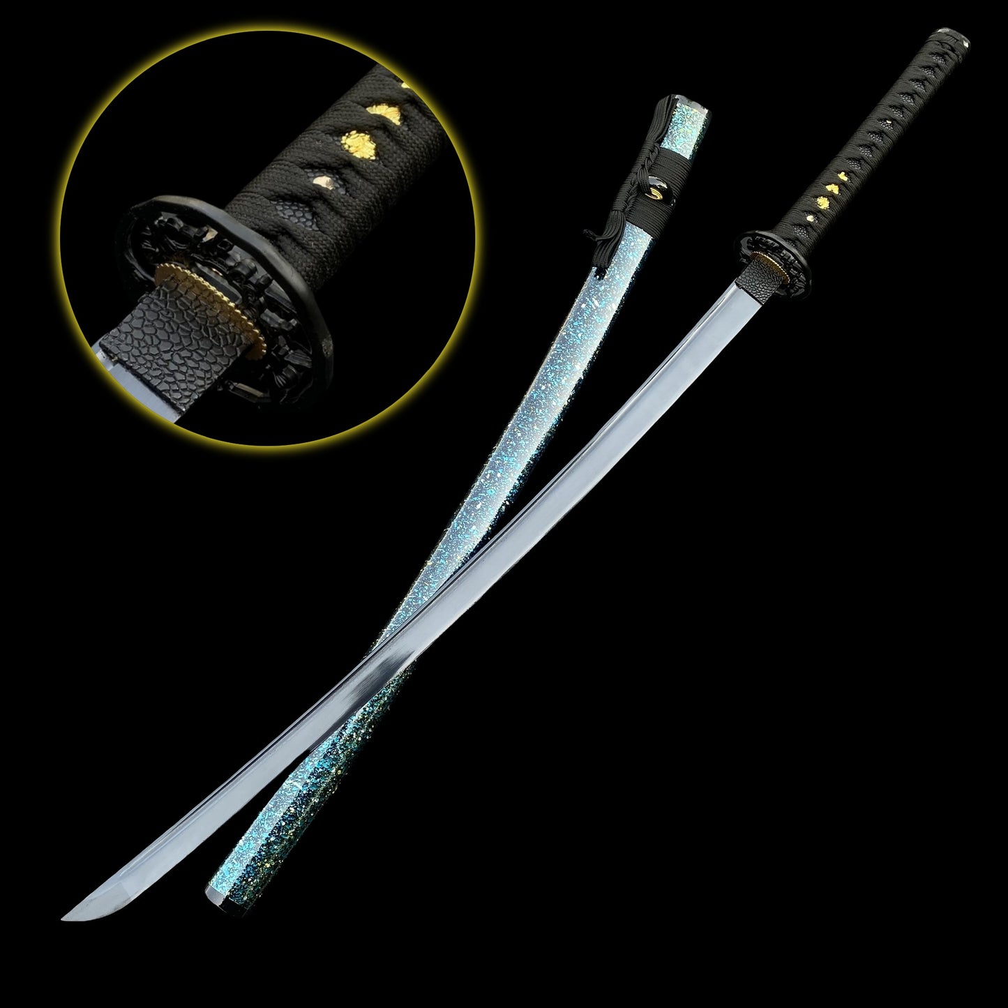 Japanese Katana Black Blade - Ink Plum Blossom