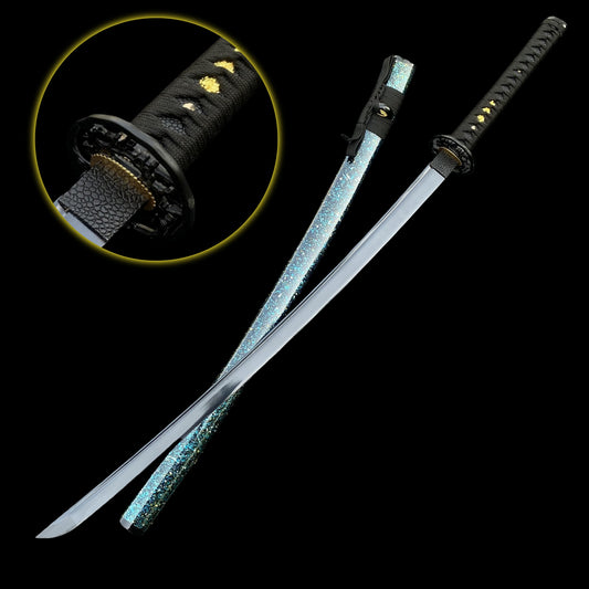 Japanese Katana Black Blade - Ink Plum Blossom