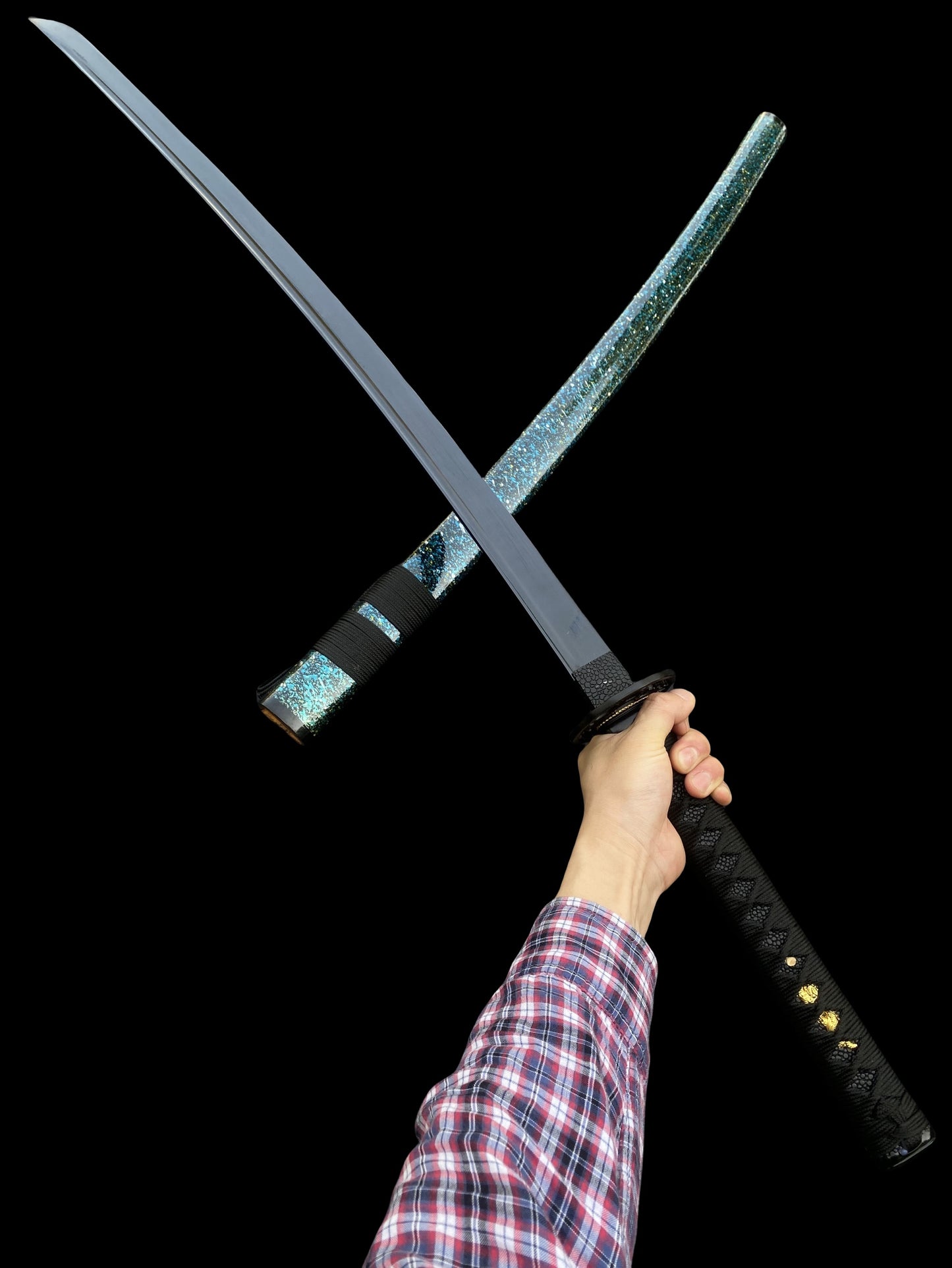 Japanese Katana Black Blade - Ink Plum Blossom