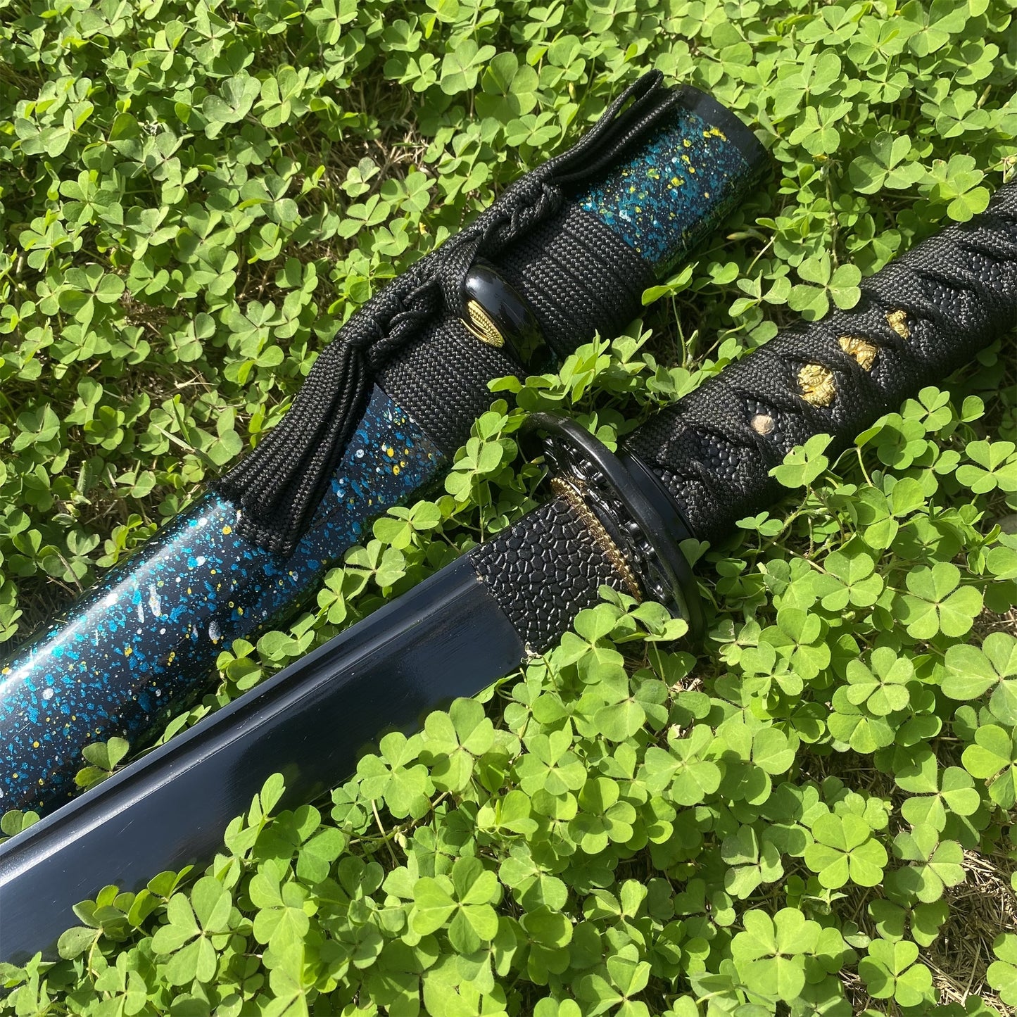 Japanese Katana Black Blade - Ink Plum Blossom