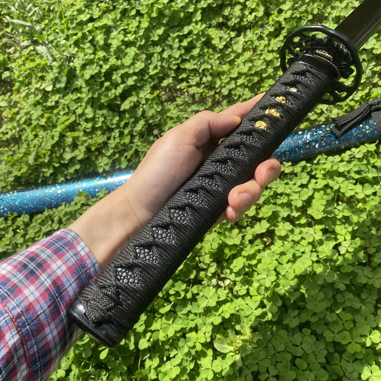 Japanese Katana Black Blade - Ink Plum Blossom