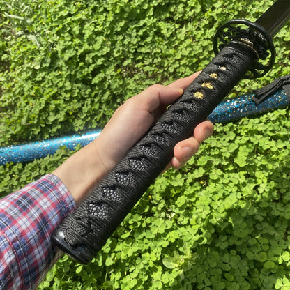 Japanese Katana Black Blade - Ink Plum Blossom