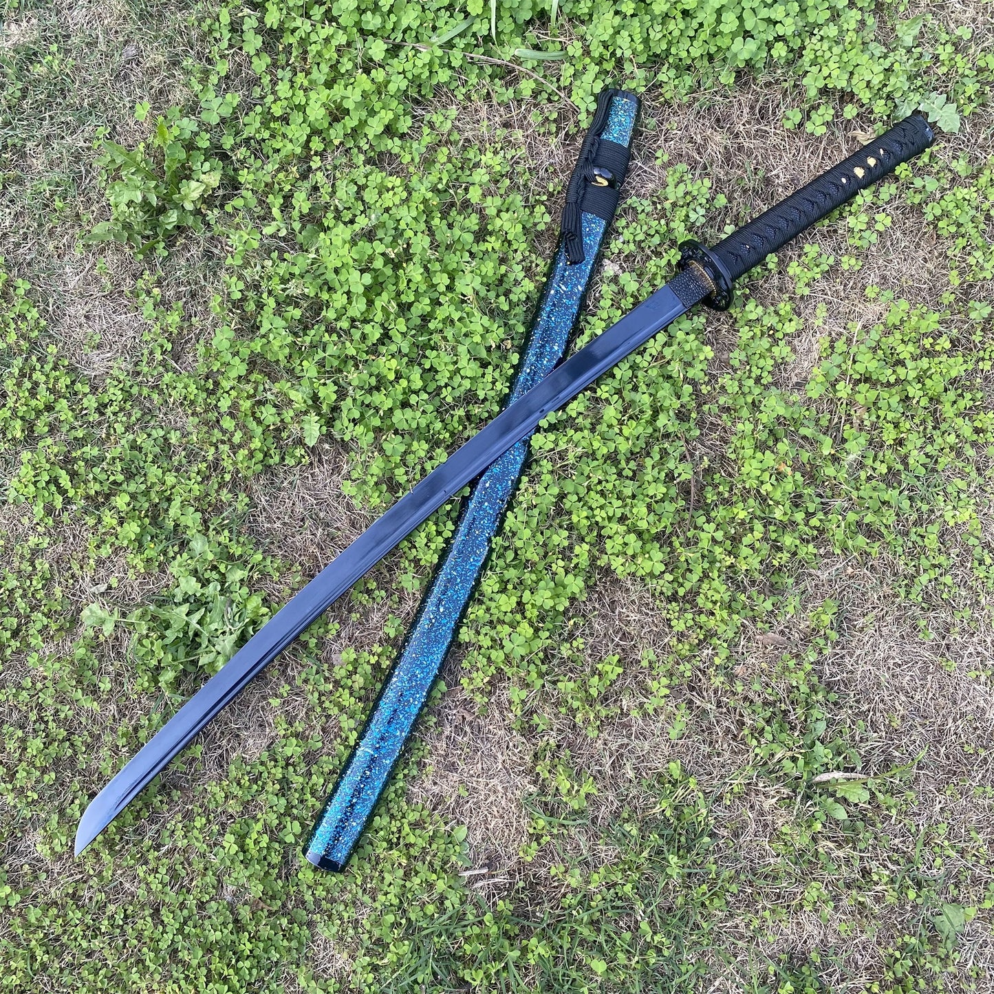 Japanese Katana Black Blade - Ink Plum Blossom