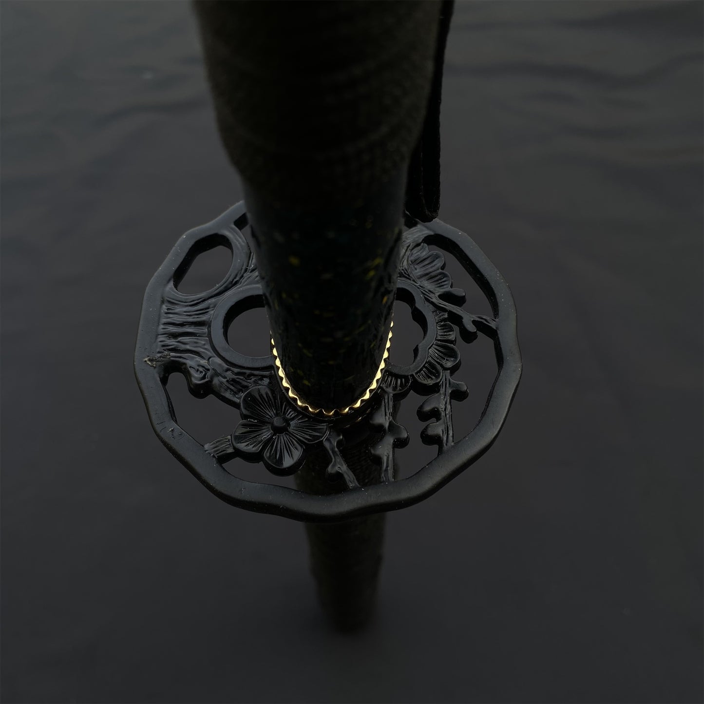 Japanese Katana Black Blade - Ink Plum Blossom