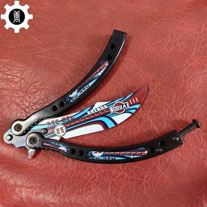 Italian Rally Pattern Balisong Metal Butterfly Knife Game Prop