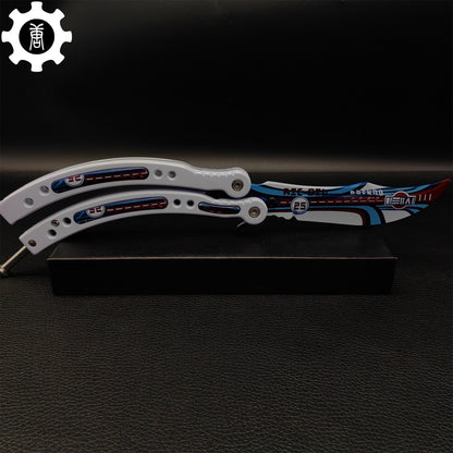 Italian Rally White Handle Metal Butterfly Knife Game Prop