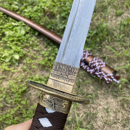 Damascus Steel Samurai Katana - Carp Fish Tsuba