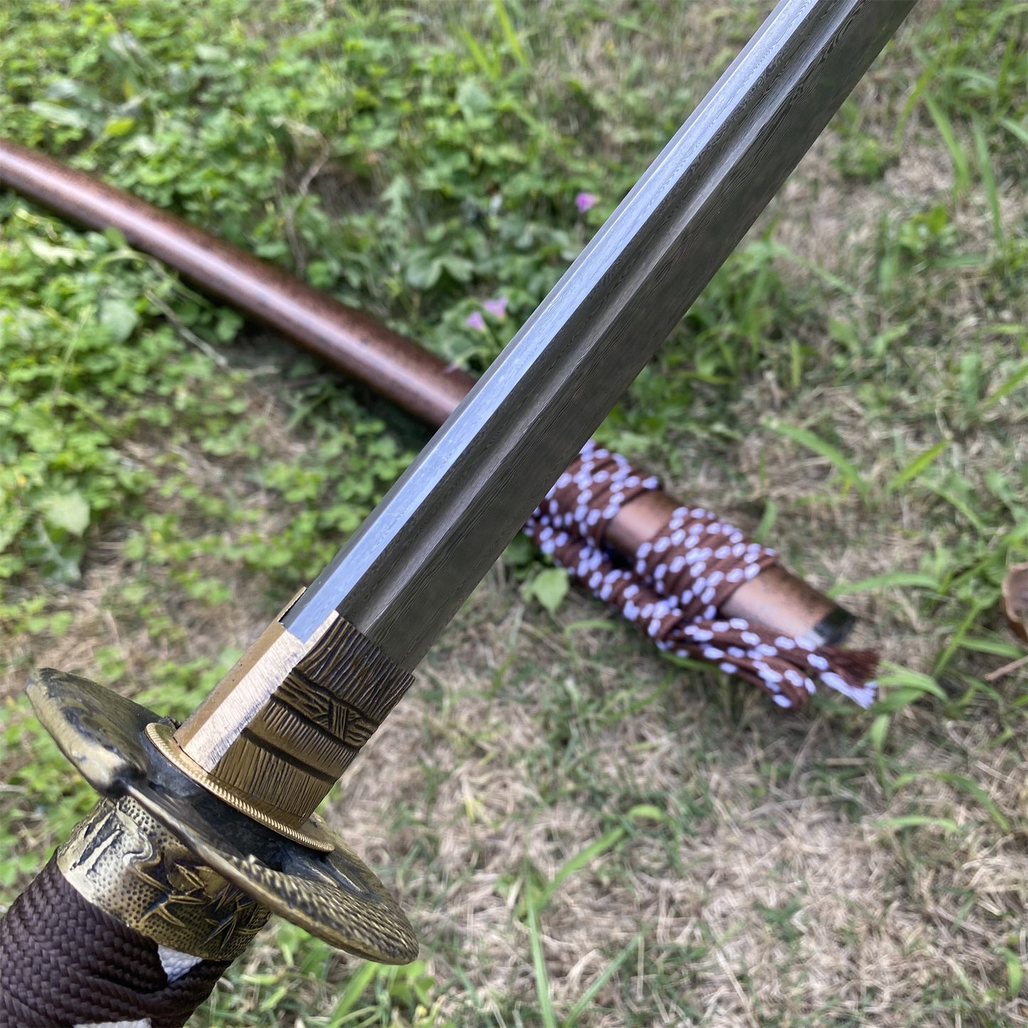 Damascus Steel Samurai Katana - Carp Fish Tsuba