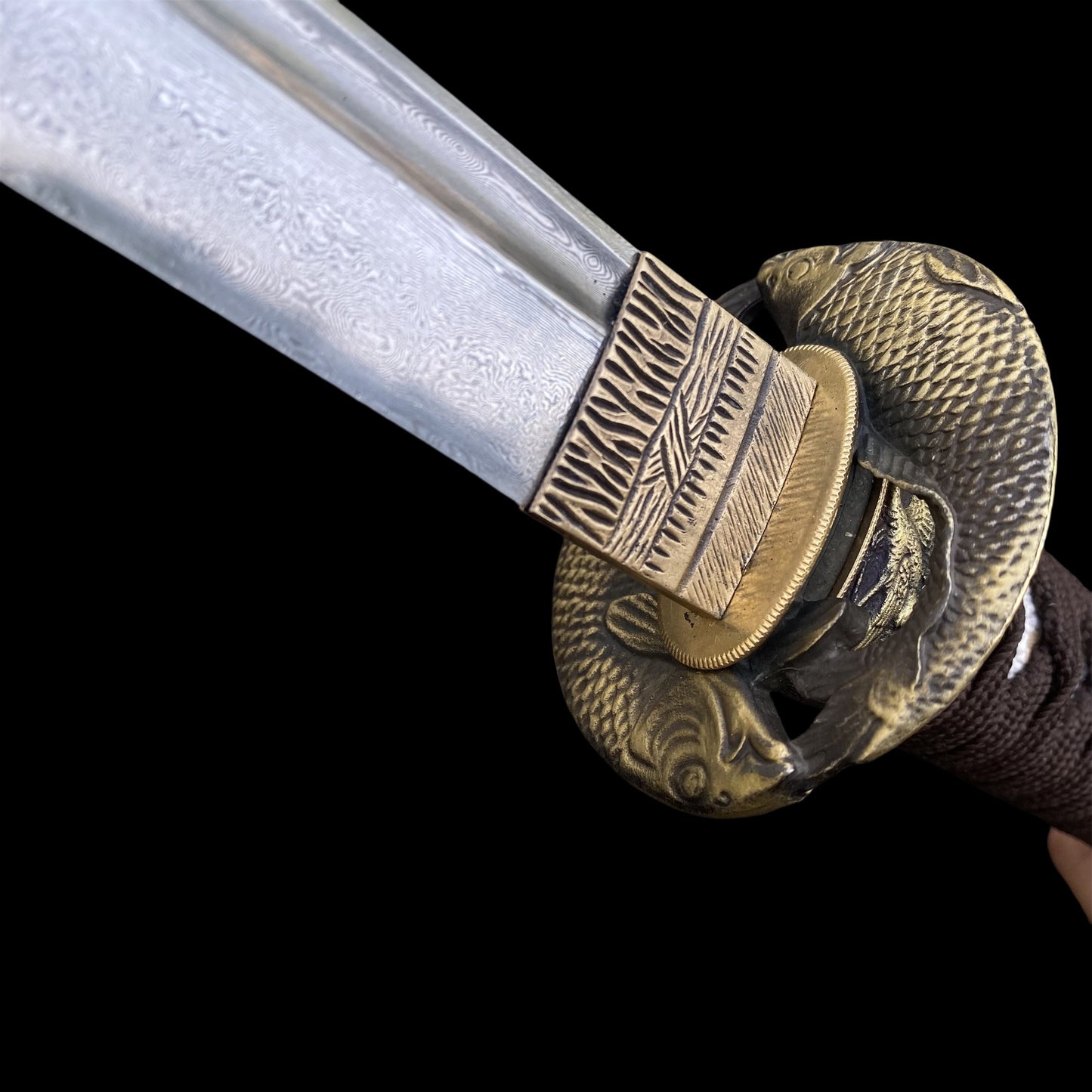 Damascus Steel Samurai Katana - Carp Fish Tsuba