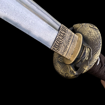 Damascus Steel Samurai Katana - Carp Fish Tsuba