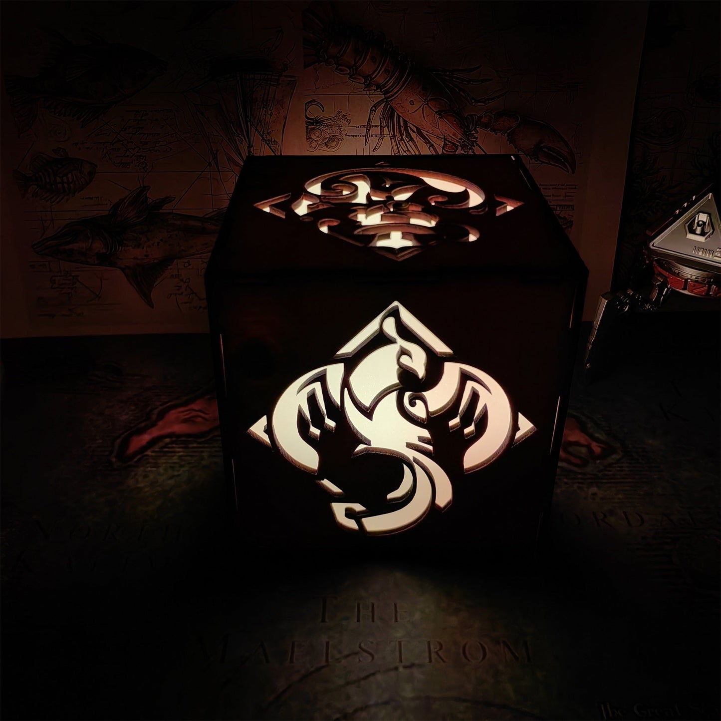 Kaveh Inspired Wooden Cube Light Desk Decor