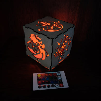 Kaveh Inspired Wooden Cube Light Desk Decor