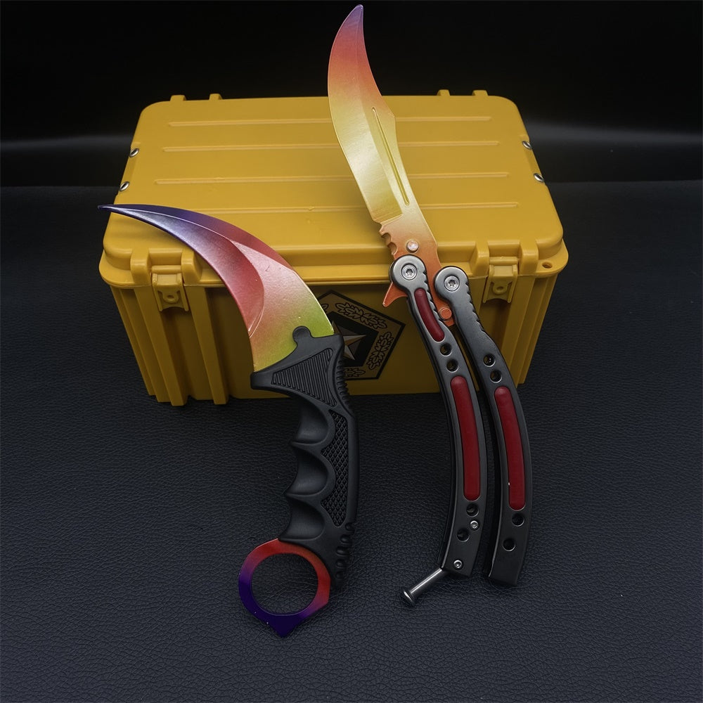 Fade Blunt Blade Karambit Trainer & Balisong Butterfly Knife Trainer 2 in 1 Pack Gift Box