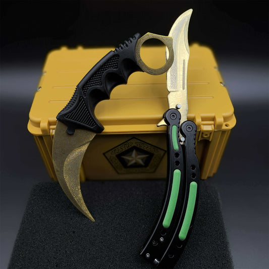 Lore Blunt Blade Karambit Trainer & Balisong Butterfly Knife Trainer 2 in 1 Pack Gift Box