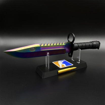Life-Size CS Rainbow Titanium Fade M9 Bayonet 420 Steel Dull Blade Replica For Collection