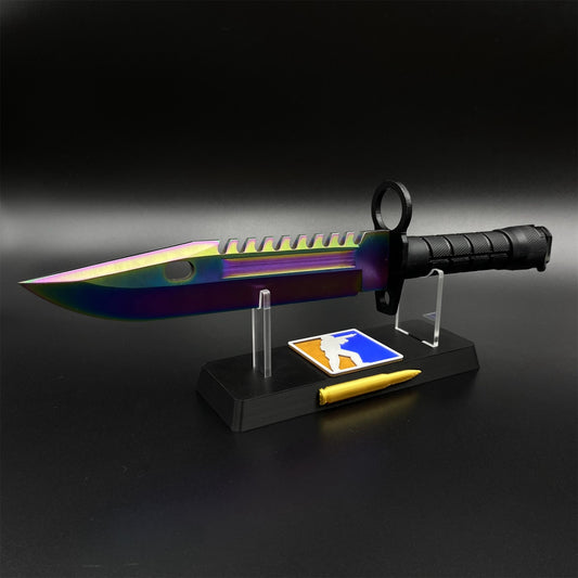 Life-Size CS Rainbow Titanium Fade M9 Bayonet 420 Steel Dull Blade Replica For Collection
