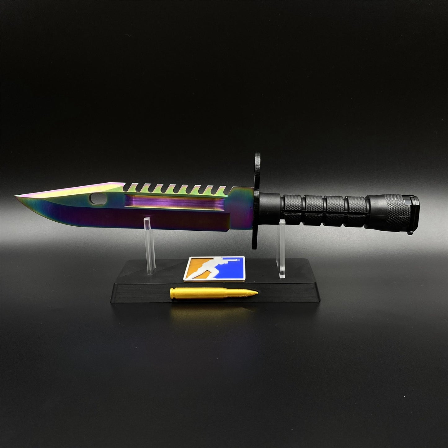 Life-Size CS Rainbow Titanium Fade M9 Bayonet 420 Steel Dull Blade Replica For Collection