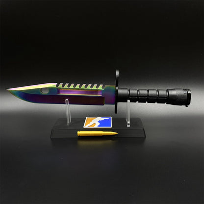 Life-Size CS Rainbow Titanium Fade M9 Bayonet 420 Steel Dull Blade Replica For Collection