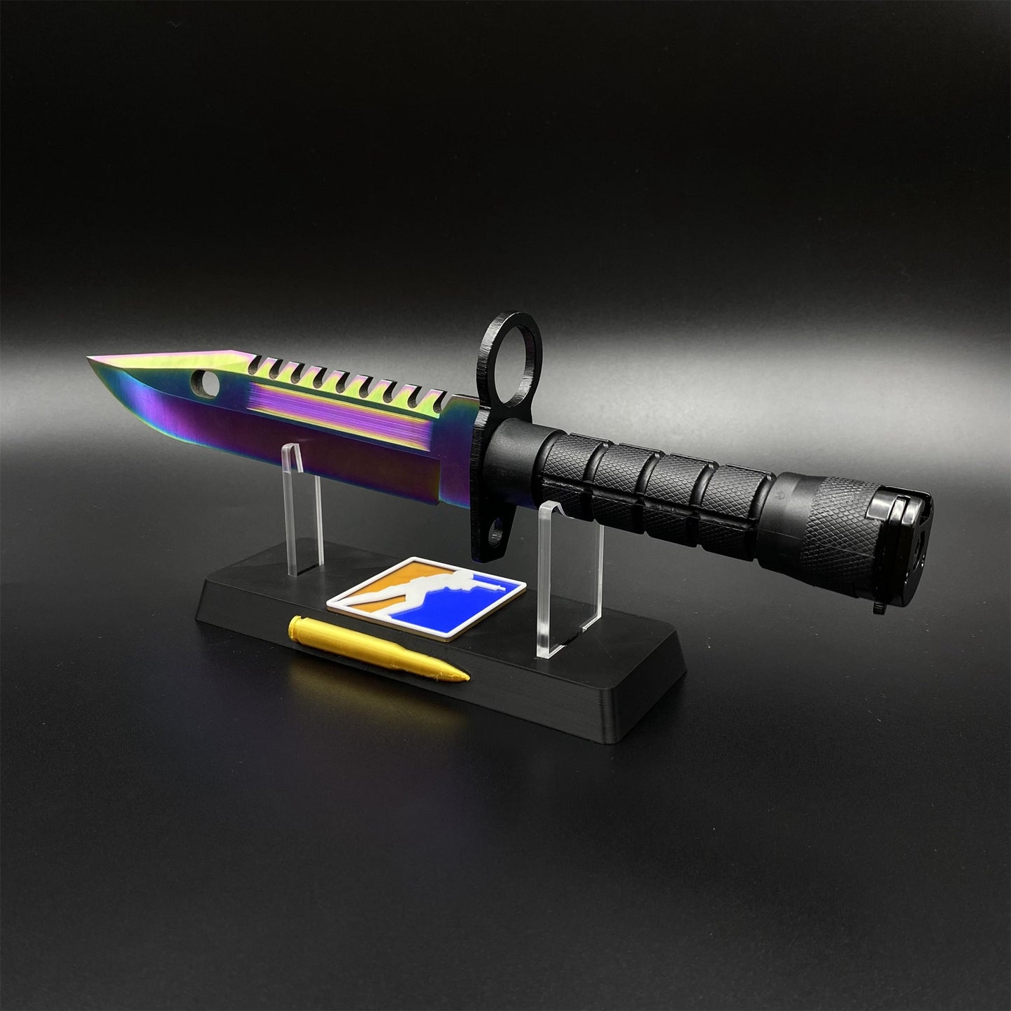 Life-Size CS Rainbow Titanium Fade M9 Bayonet 420 Steel Dull Blade Replica For Collection