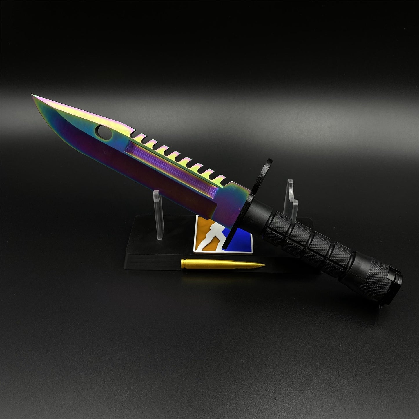 Life-Size CS Rainbow Titanium Fade M9 Bayonet 420 Steel Dull Blade Replica For Collection