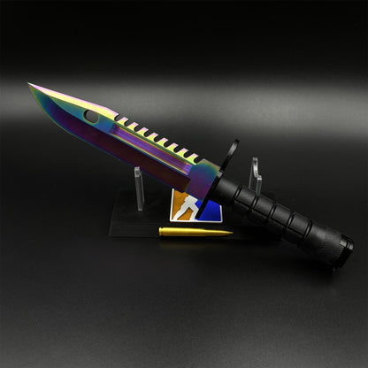 Life-Size CS Rainbow Titanium Fade M9 Bayonet 420 Steel Dull Blade Replica For Collection