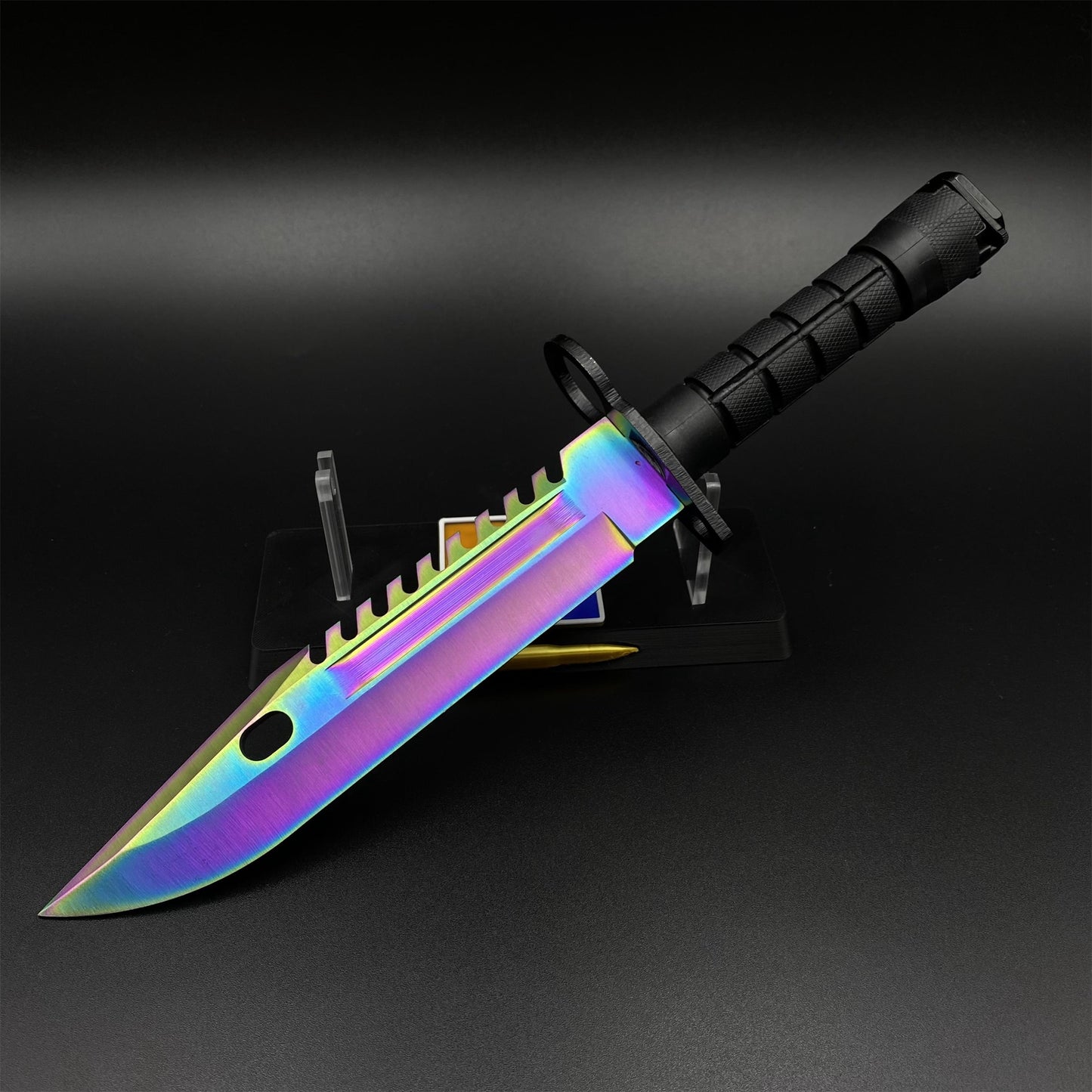 Life-Size CS Rainbow Titanium Fade M9 Bayonet 420 Steel Dull Blade Replica For Collection