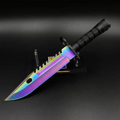 Life-Size CS Rainbow Titanium Fade M9 Bayonet 420 Steel Dull Blade Replica For Collection