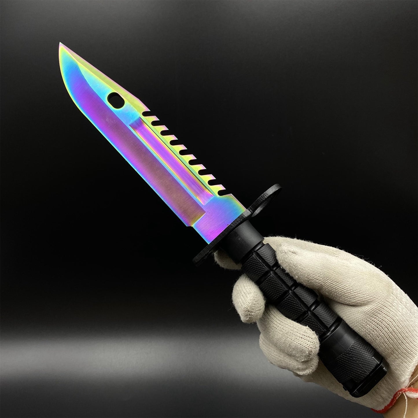 Life-Size CS Rainbow Titanium Fade M9 Bayonet 420 Steel Dull Blade Replica For Collection