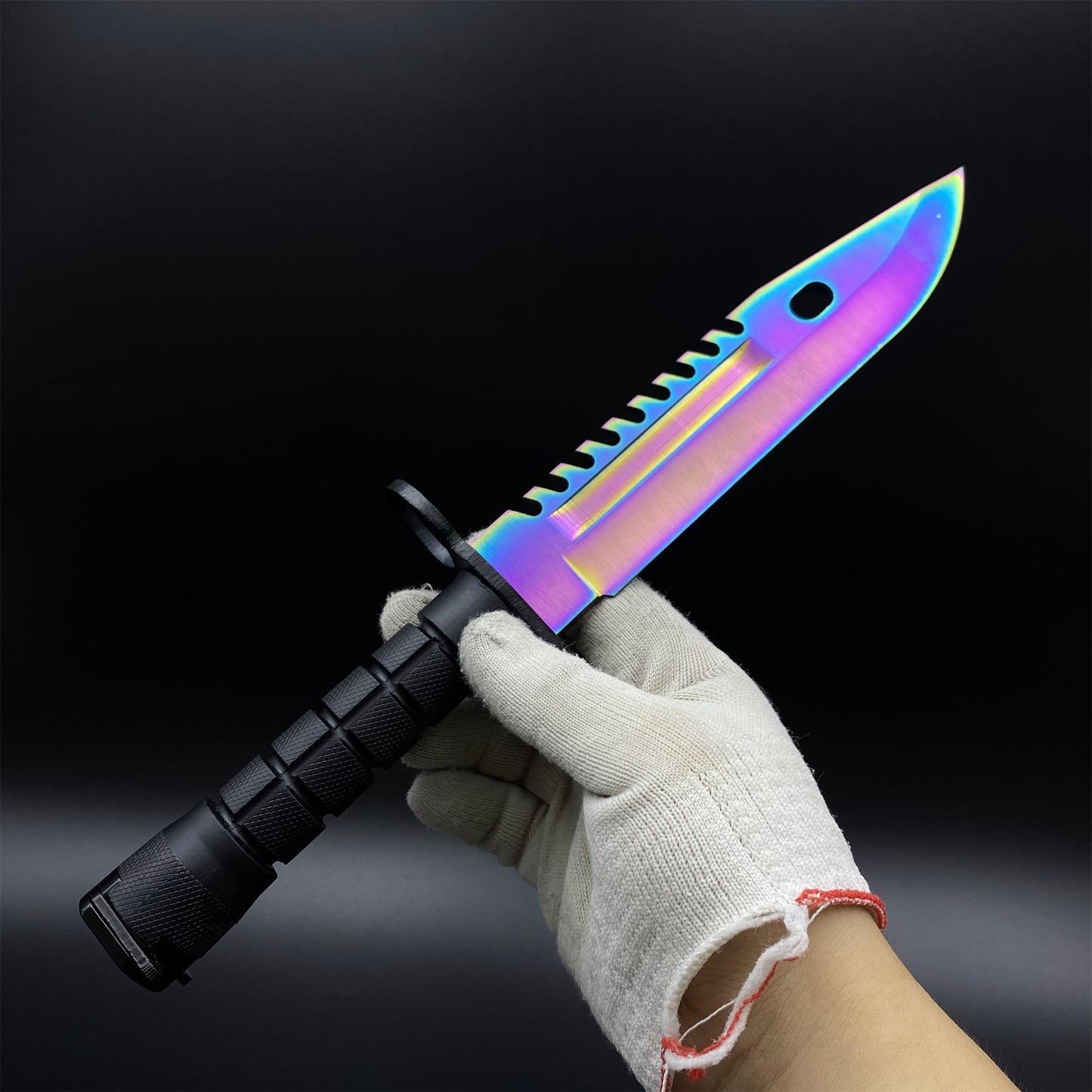 Life-Size CS Rainbow Titanium Fade M9 Bayonet 420 Steel Dull Blade Replica For Collection