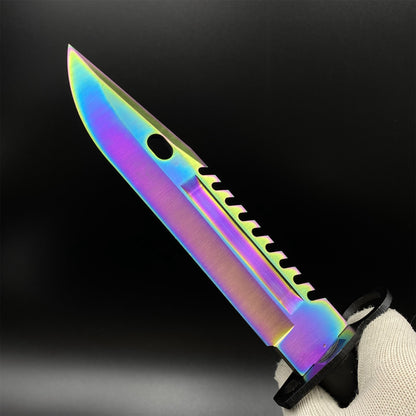 Life-Size CS Rainbow Titanium Fade M9 Bayonet 420 Steel Dull Blade Replica For Collection