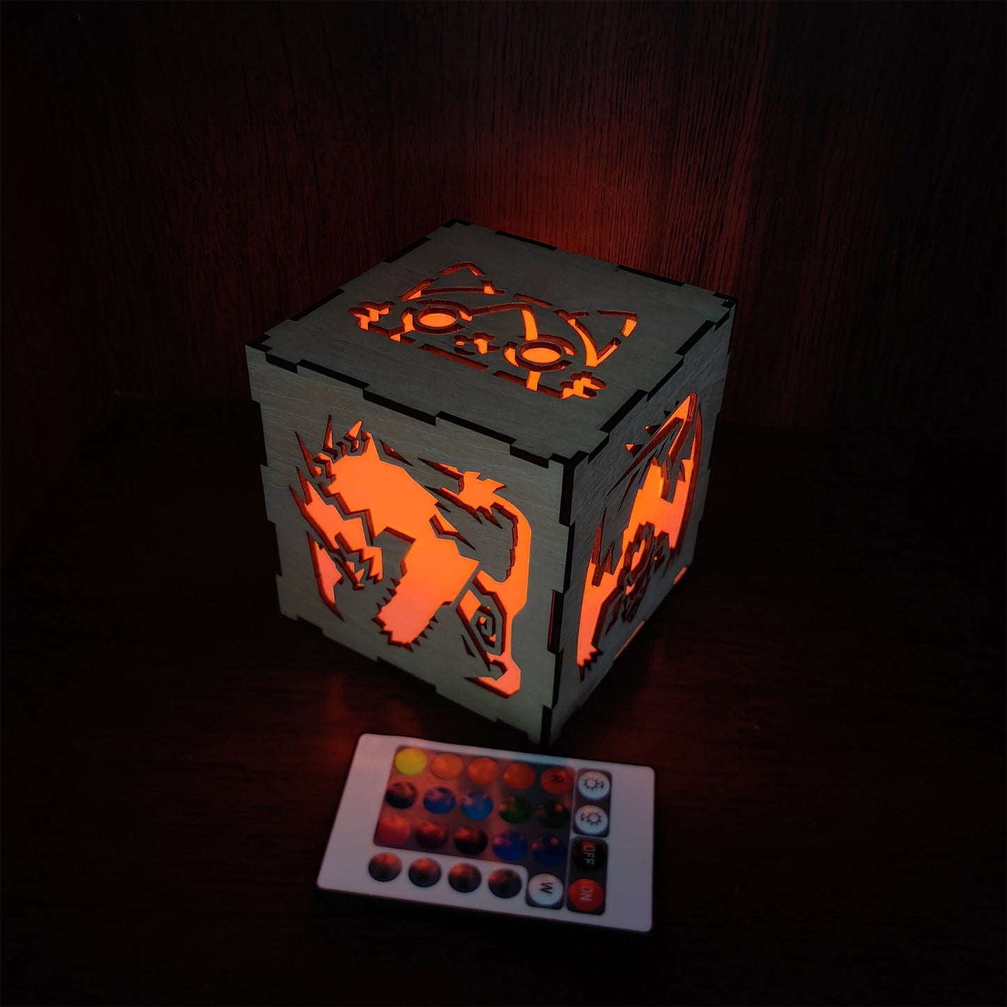 MH Dragon Cat Wood Cube Light Desk Decor