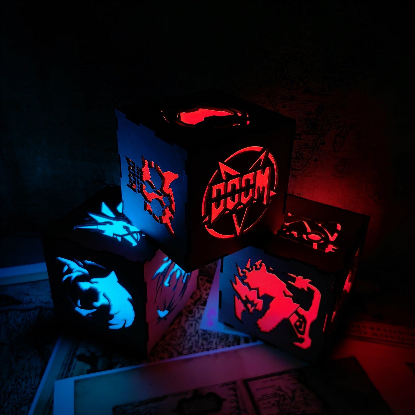 MH Dragon Cat Wood Cube Light Desk Decor