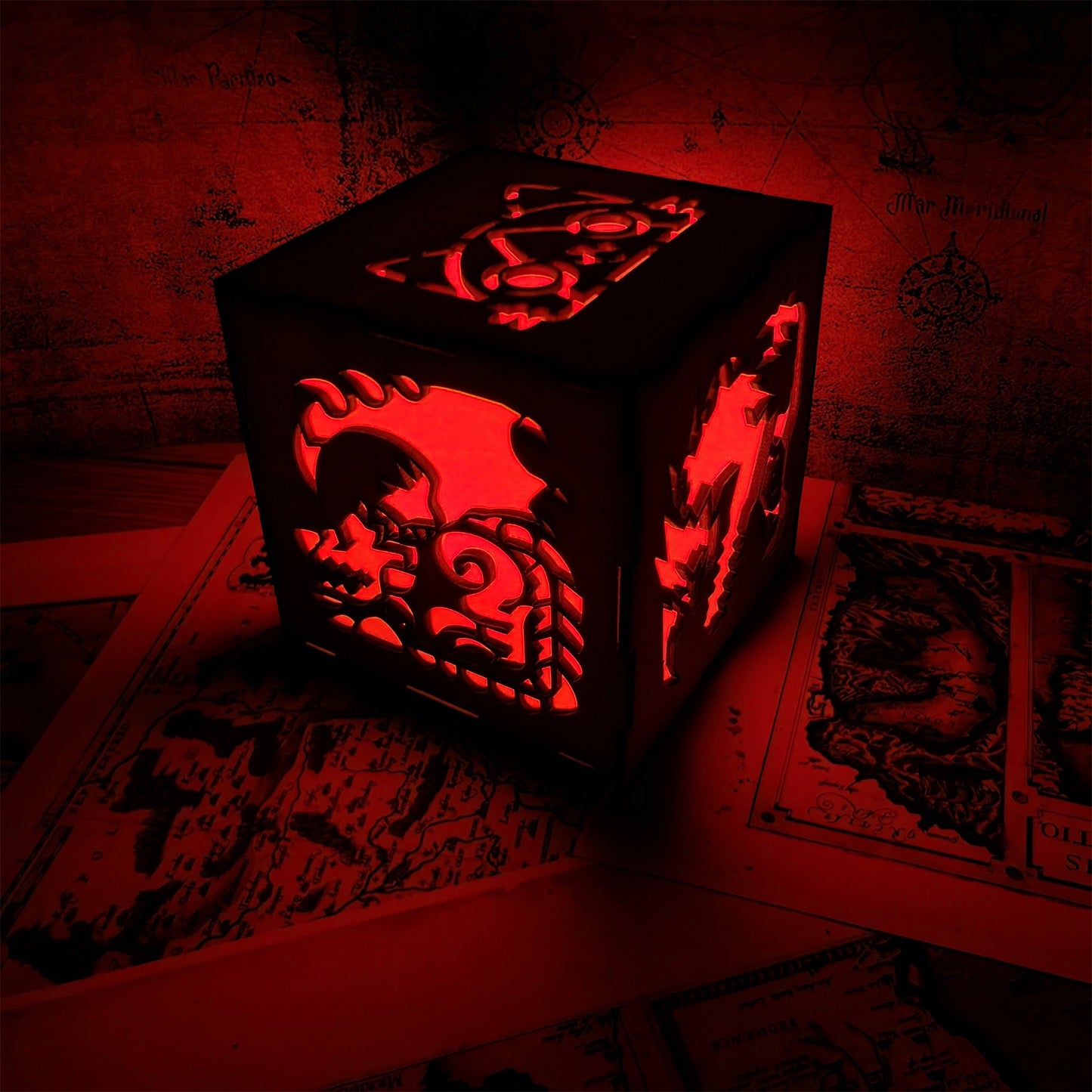 MH Dragon Cat Wood Cube Light Desk Decor