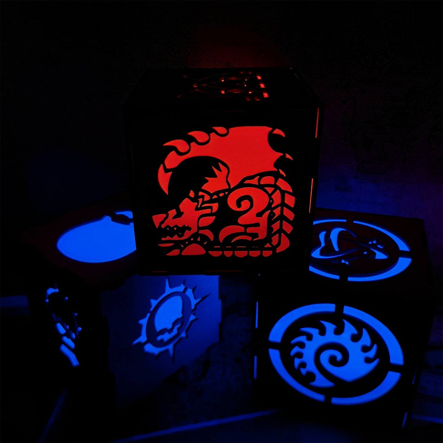 MH Dragon Cat Wood Cube Light Desk Decor