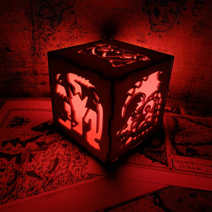 MH Dragon Cat Wood Cube Light Desk Decor