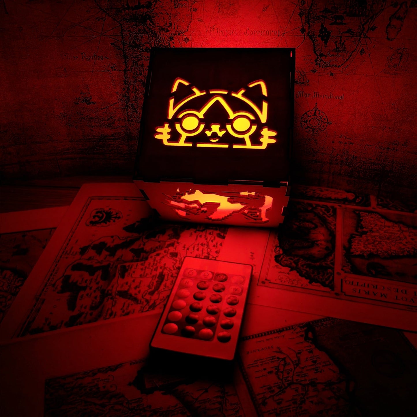 MH Dragon Cat Wood Cube Light Desk Decor