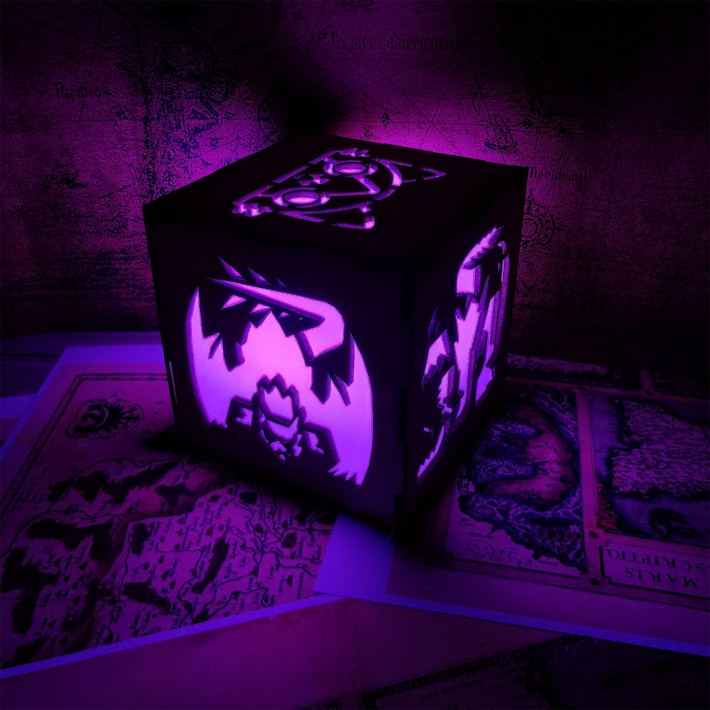 MH Dragon Cat Wood Cube Light Desk Decor