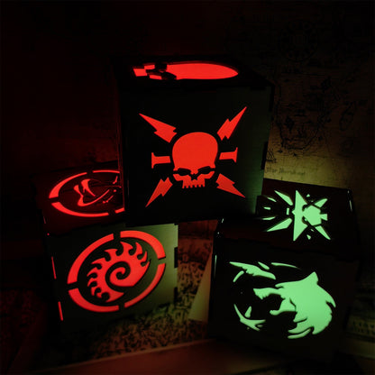 MH Skull Pattern Wood Cube Light Desk Decor