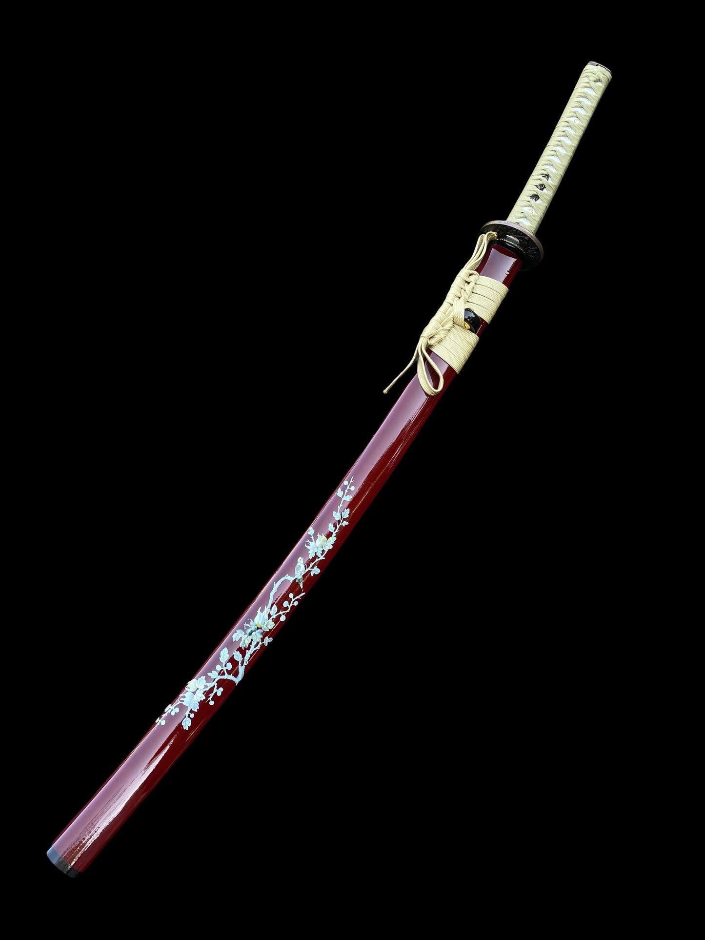 Traditional Japanese Katana Magpie Playing With Plum Blossoms